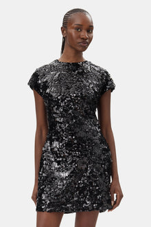 Velvet Sequins Mini Dress | Black