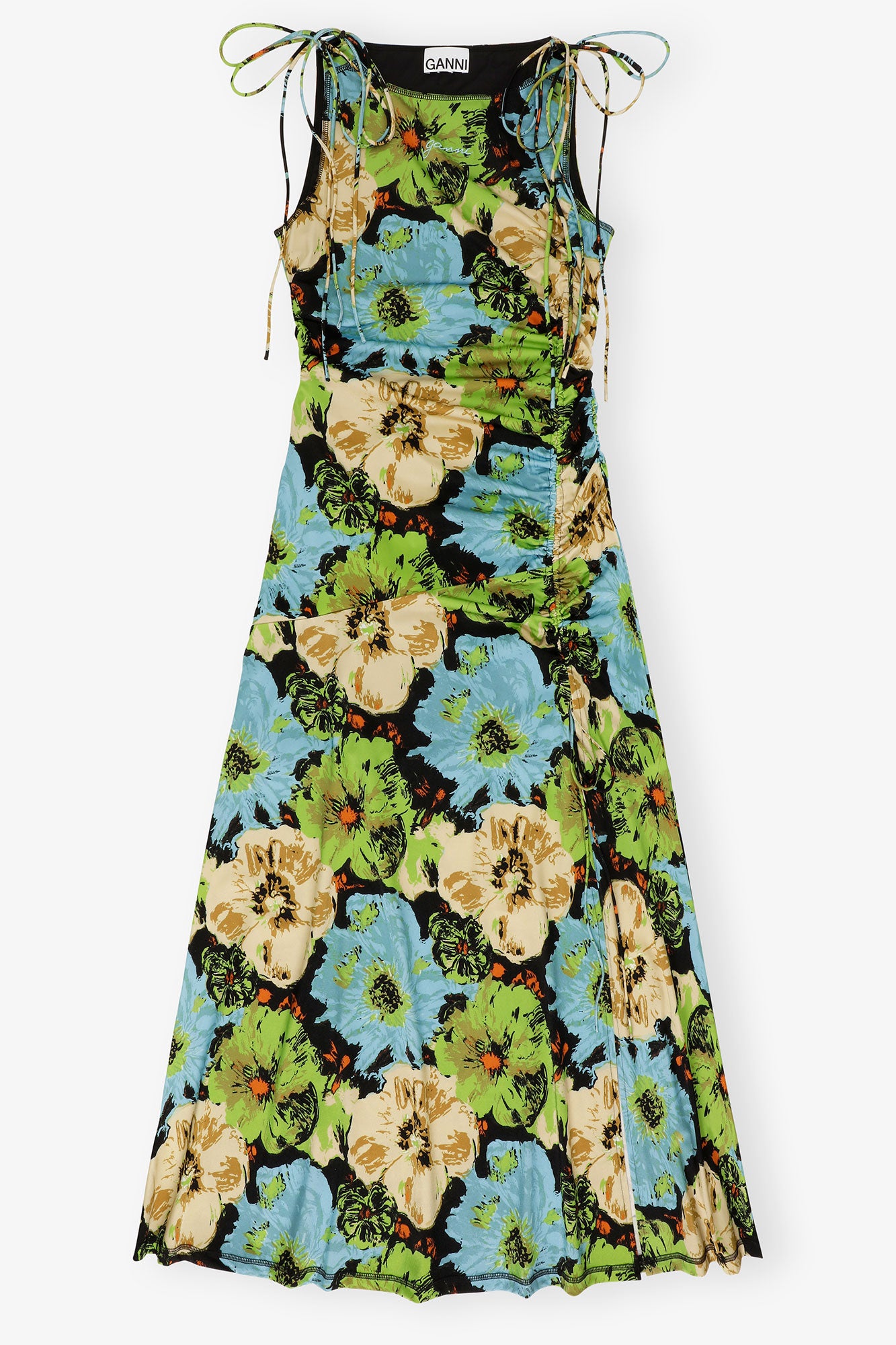 Floral Lycra Jersey Gathered Dress | Multicolor