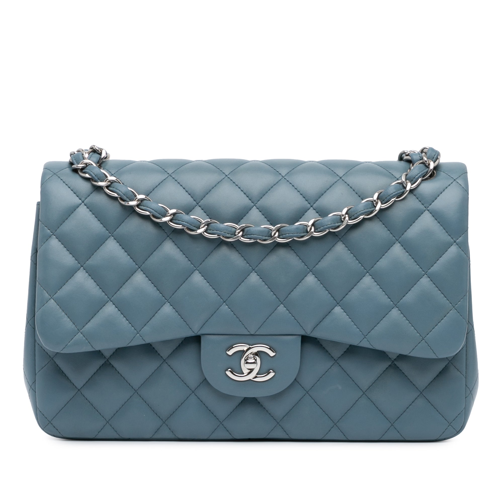 Chanel | Pre-Owned Jumbo Classic Lambskin Double Flap - II | Blue/Dark Blue