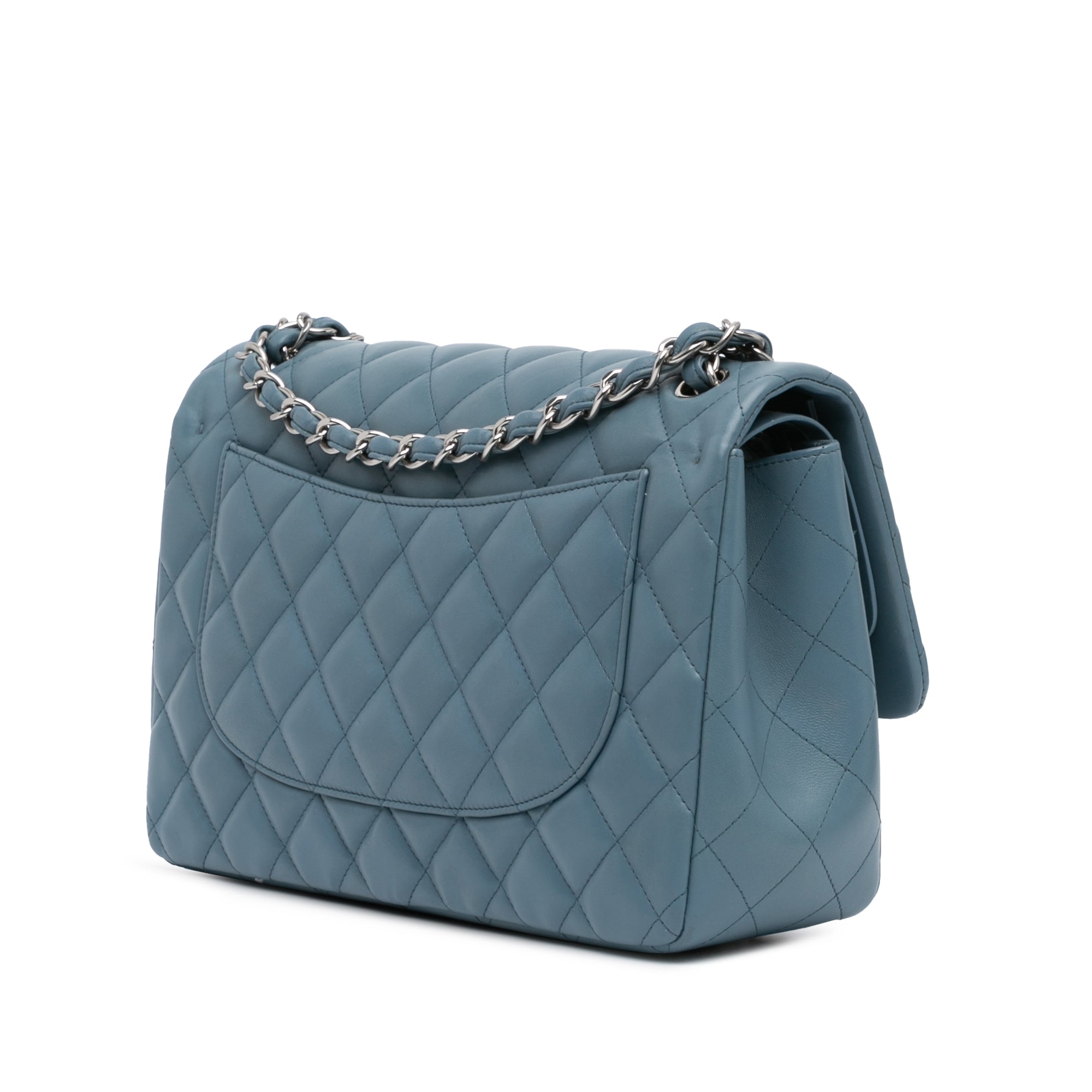 Chanel | Pre-Owned Jumbo Classic Lambskin Double Flap - II | Blue/Dark Blue