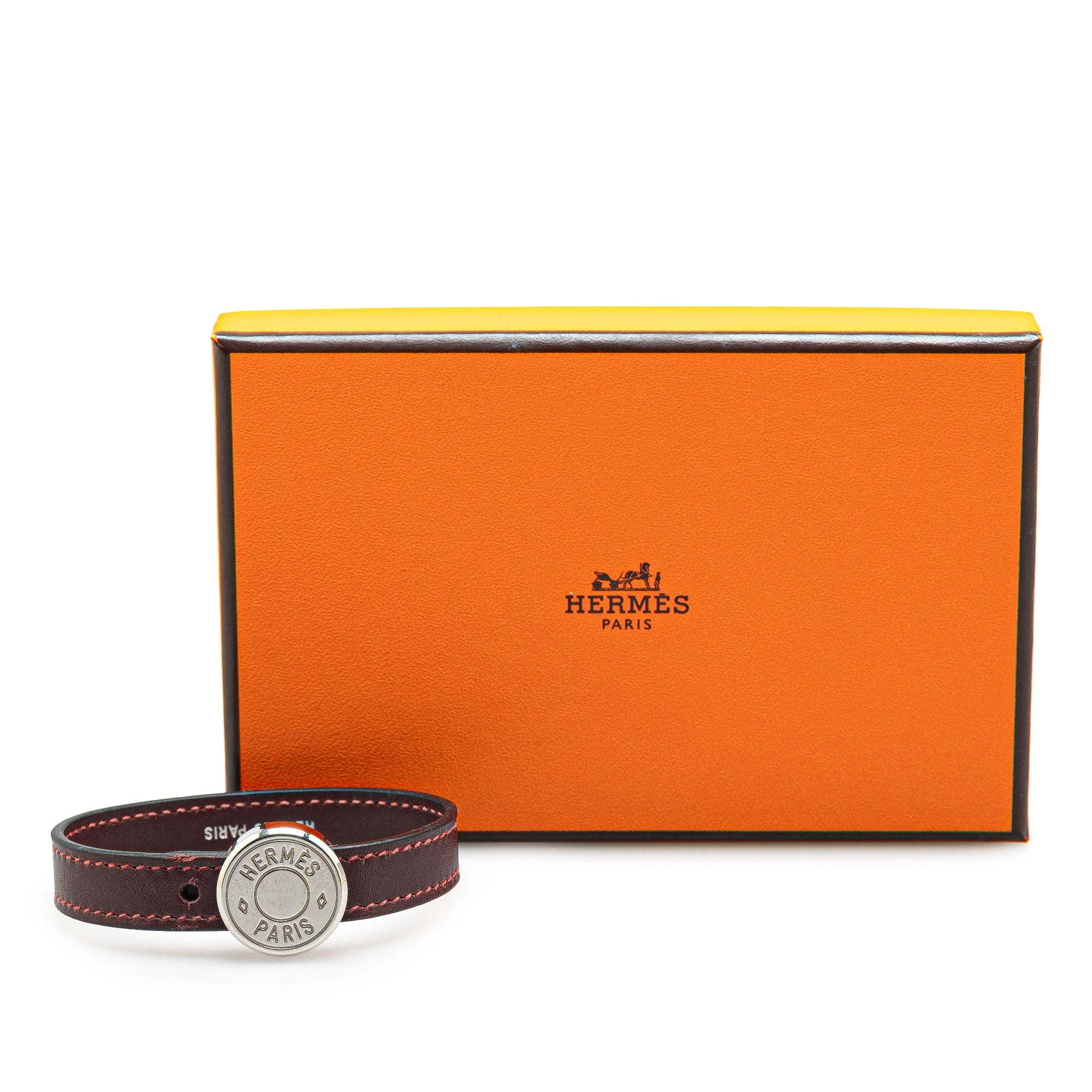 Hermes | Pre-Owned Leather Clou de Selle Bracelet | Brown/Dark Brown