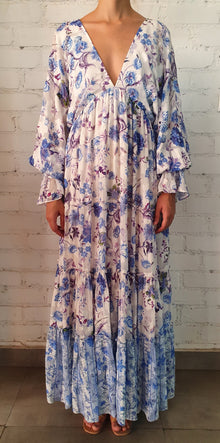 Hemant & Nandita | Tara Floral Print Long Dress | Blue
