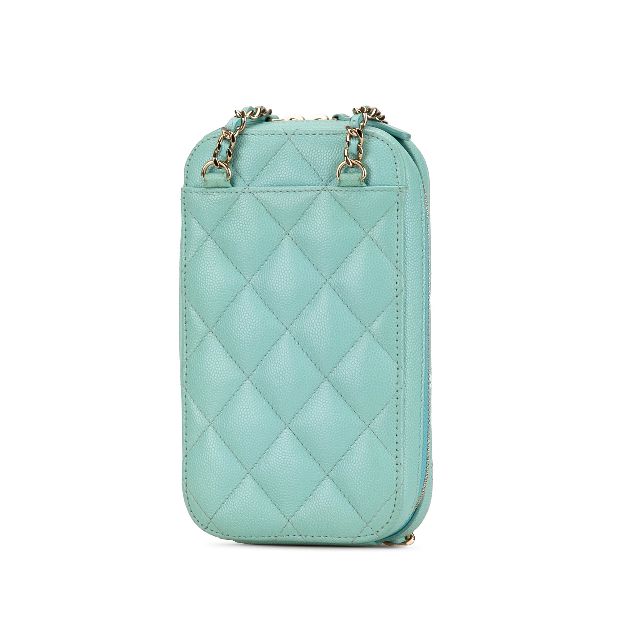 Chanel | Pre-Owned CC Quilted Caviar Zip Phone Case | Blue/Light Blue