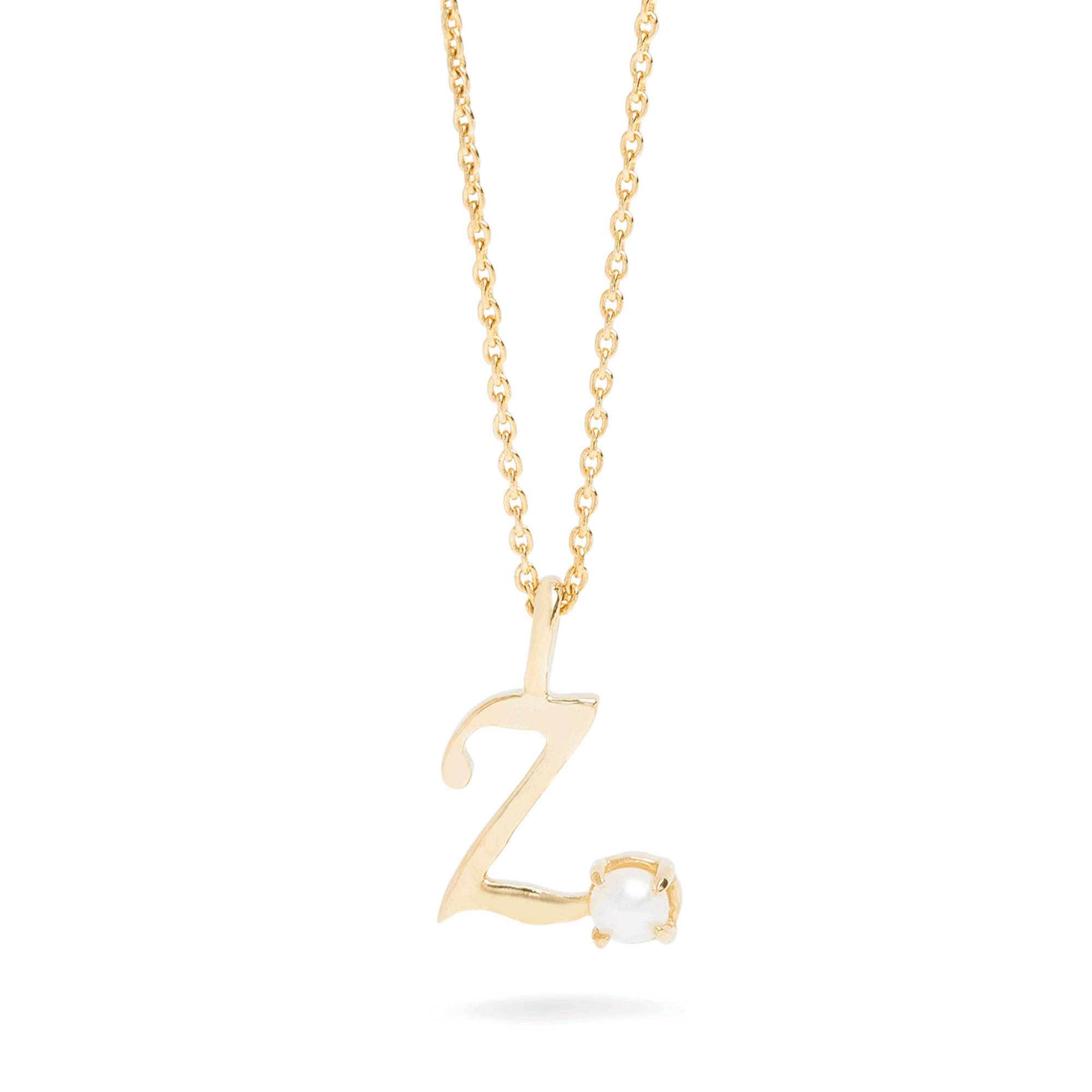 Teeny Pearl Cursive Initial Necklace (Select A-Z) | 10K Yellow Gold