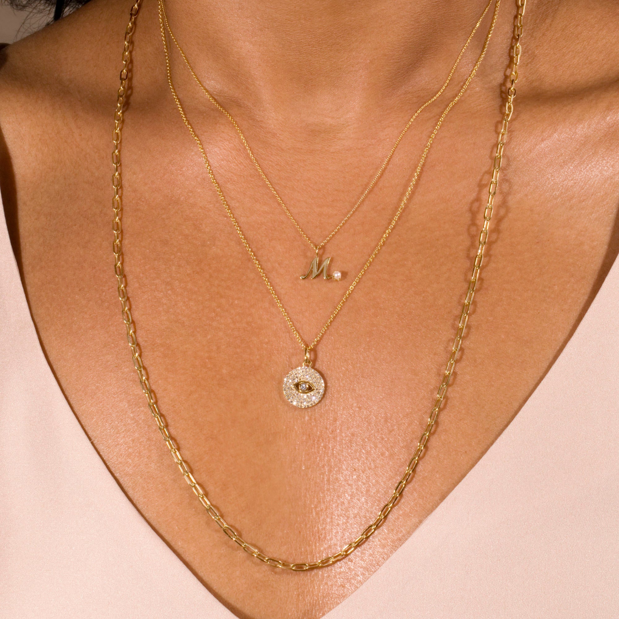 Teeny Pearl Cursive Initial Necklace | 10K Solid Yellow Gold