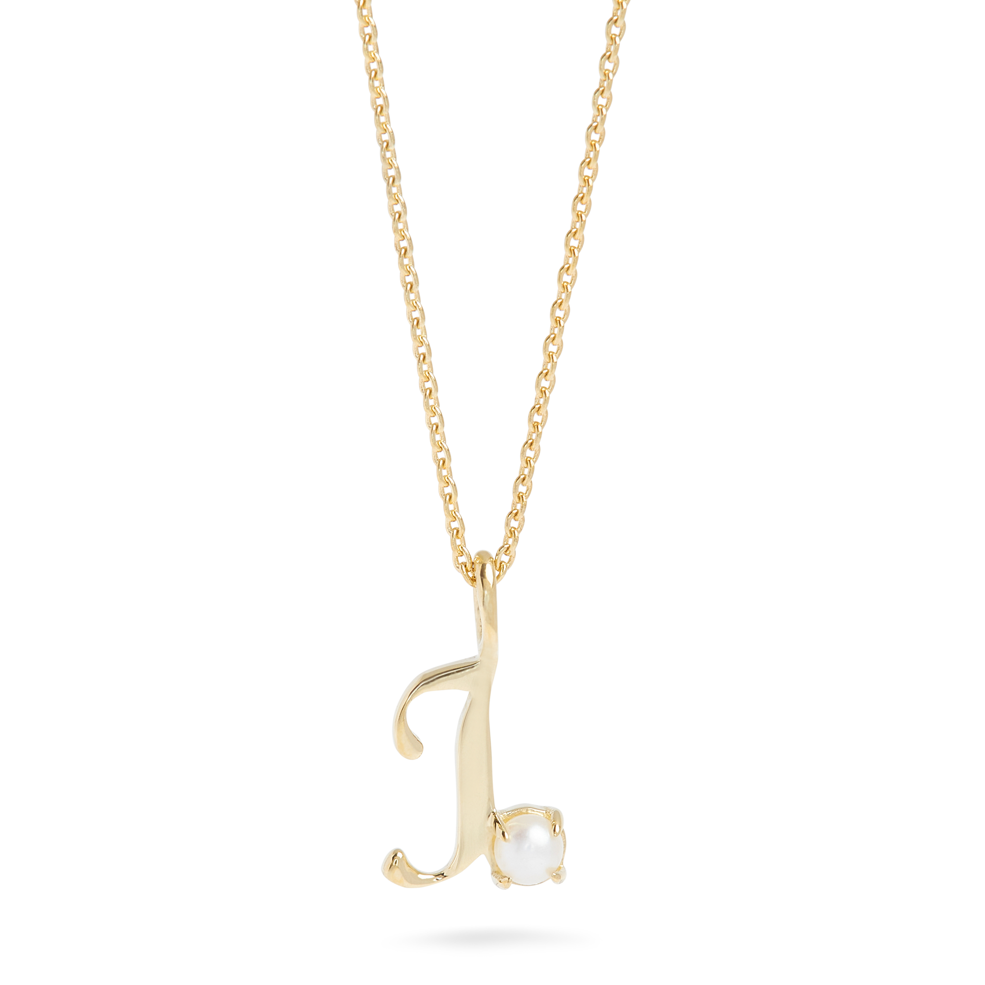 Teeny Pearl Cursive Initial Necklace