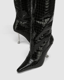 Womens | Texas Croc Patent Leather Boot | Black