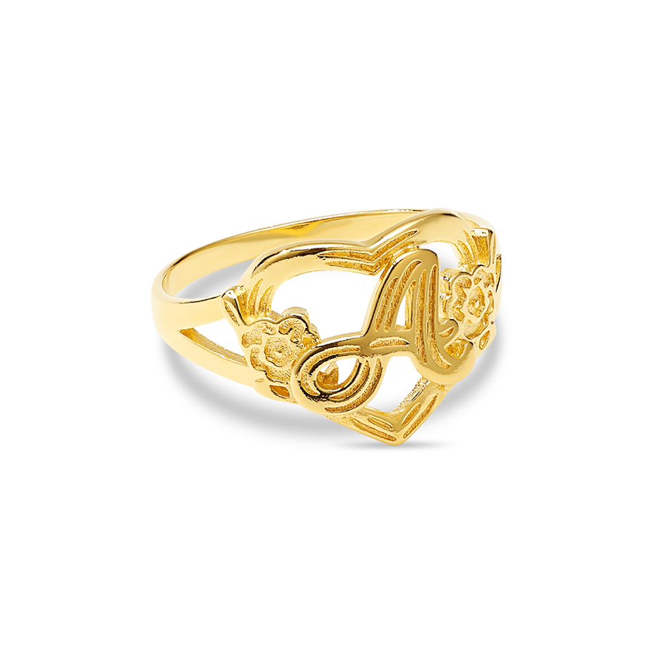 The Cutout Flower Heart Letter Ring | Gold Vermeil | Size 9