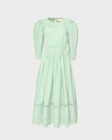 Thelma Eyelet Dress in mint green cotton.