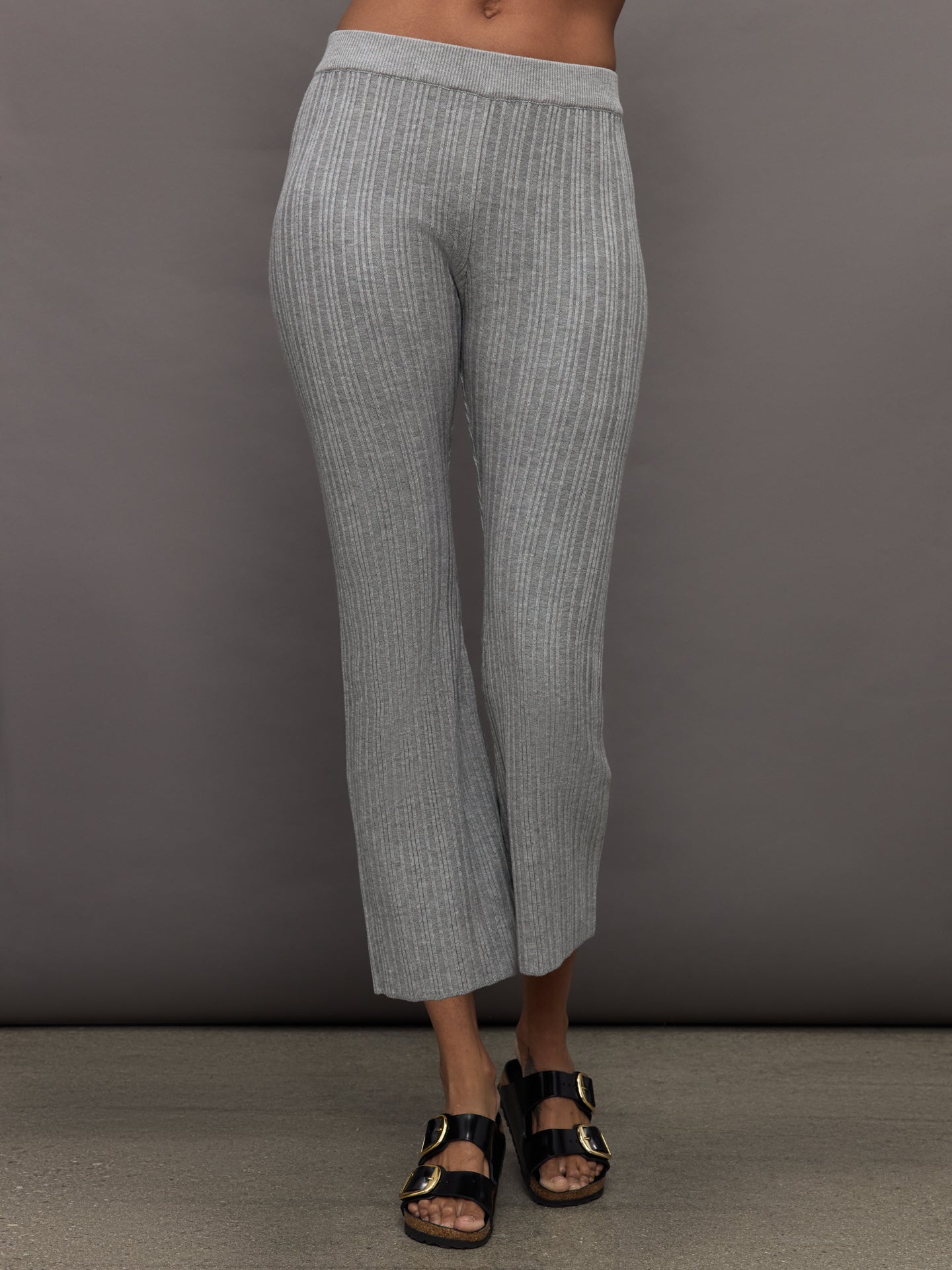 Theo The Label | Pallas Rib Knit Bootcut Pant | Heather Grey