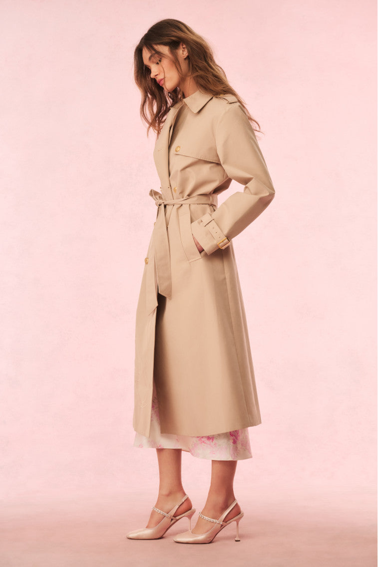 Thiel Bow-Embroidered Trench Coat | Toffee Nude