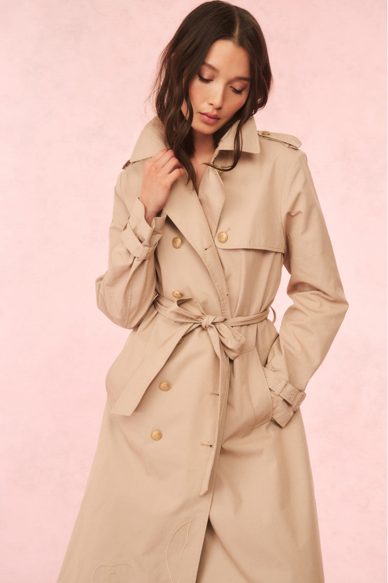 Thiel Bow-Embroidered Trench Coat | Toffee Nude