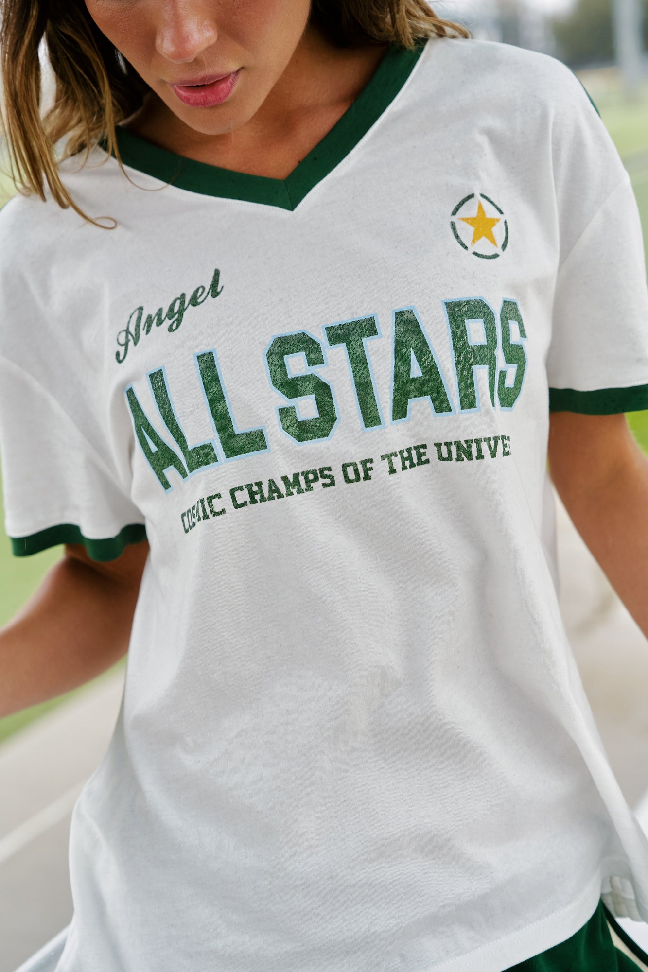 Angel All-Stars V-Neck Relaxed Tee | Pearl