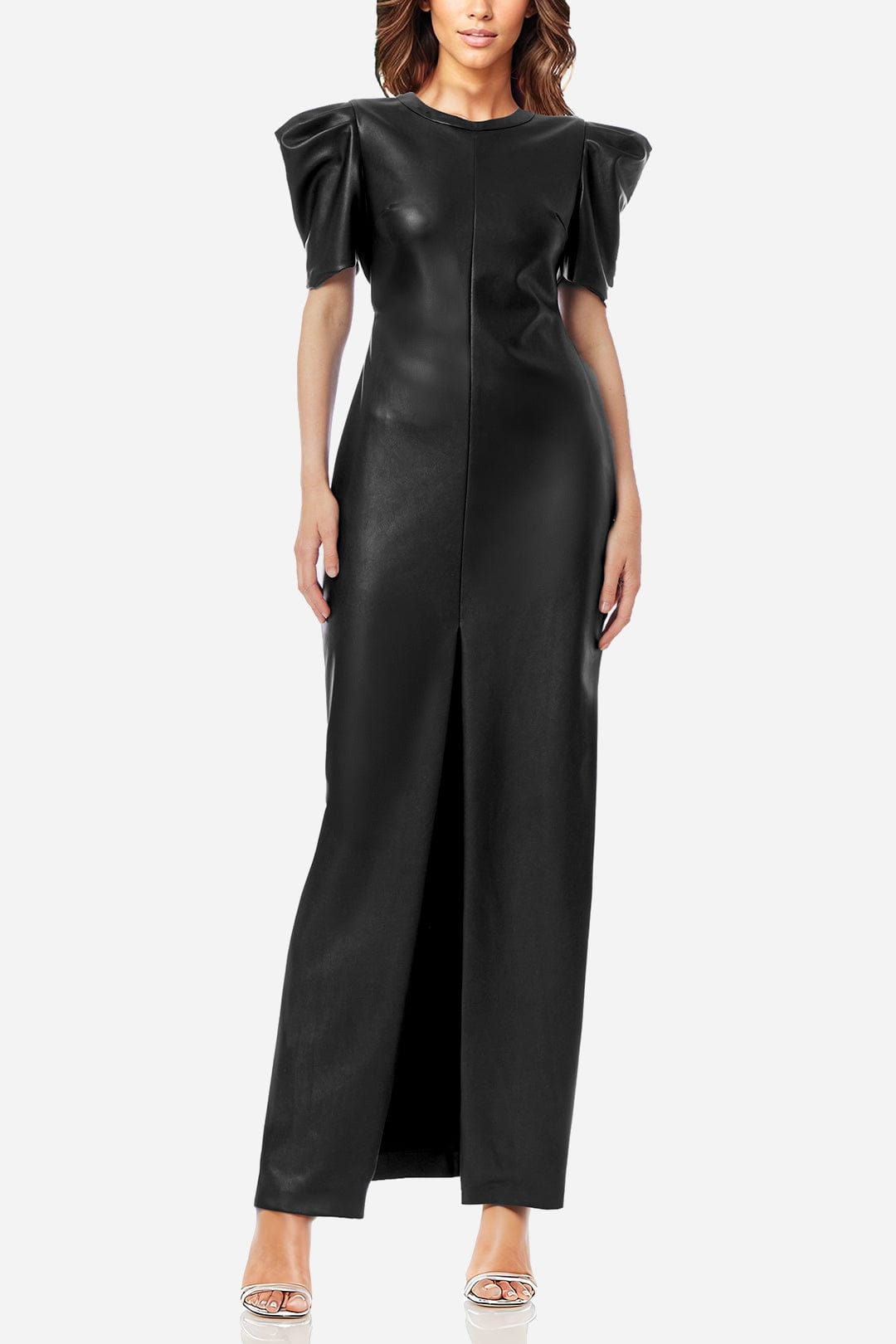 ONE33 SOCIAL | The Toby Sleek Black Vegan Leather Maxi Dress | Black