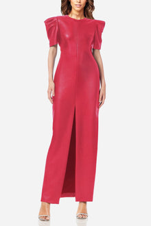 ONE33 SOCIAL | The Toby Strawberry Vegan Leather Maxi Dress | Pink
