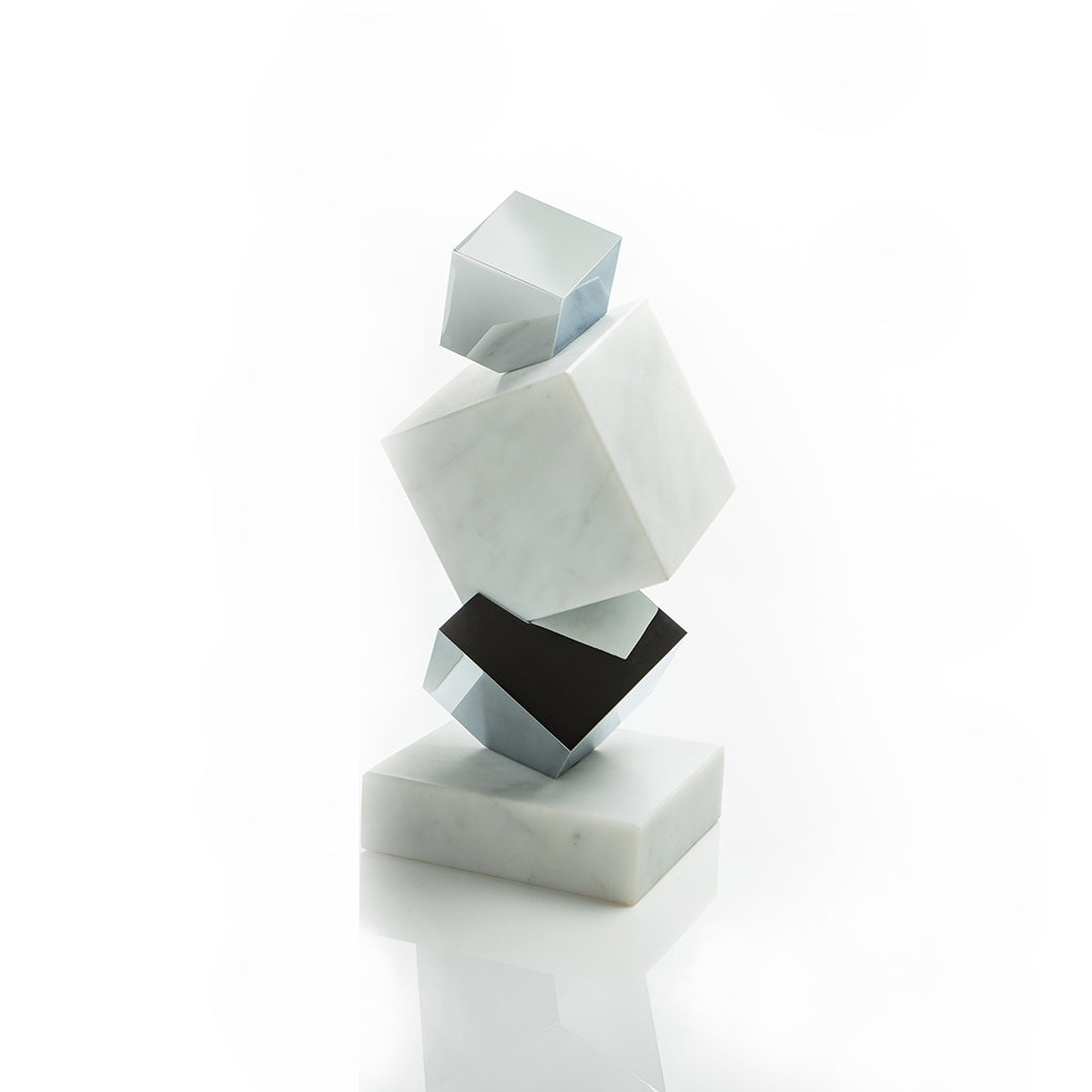 Torre Bookend/Objet | Silver-Plated Aluminum | Italian Carrara Marble