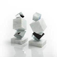Torre Bookend/Objet | Silver-Plated Aluminum | Italian Carrara Marble
