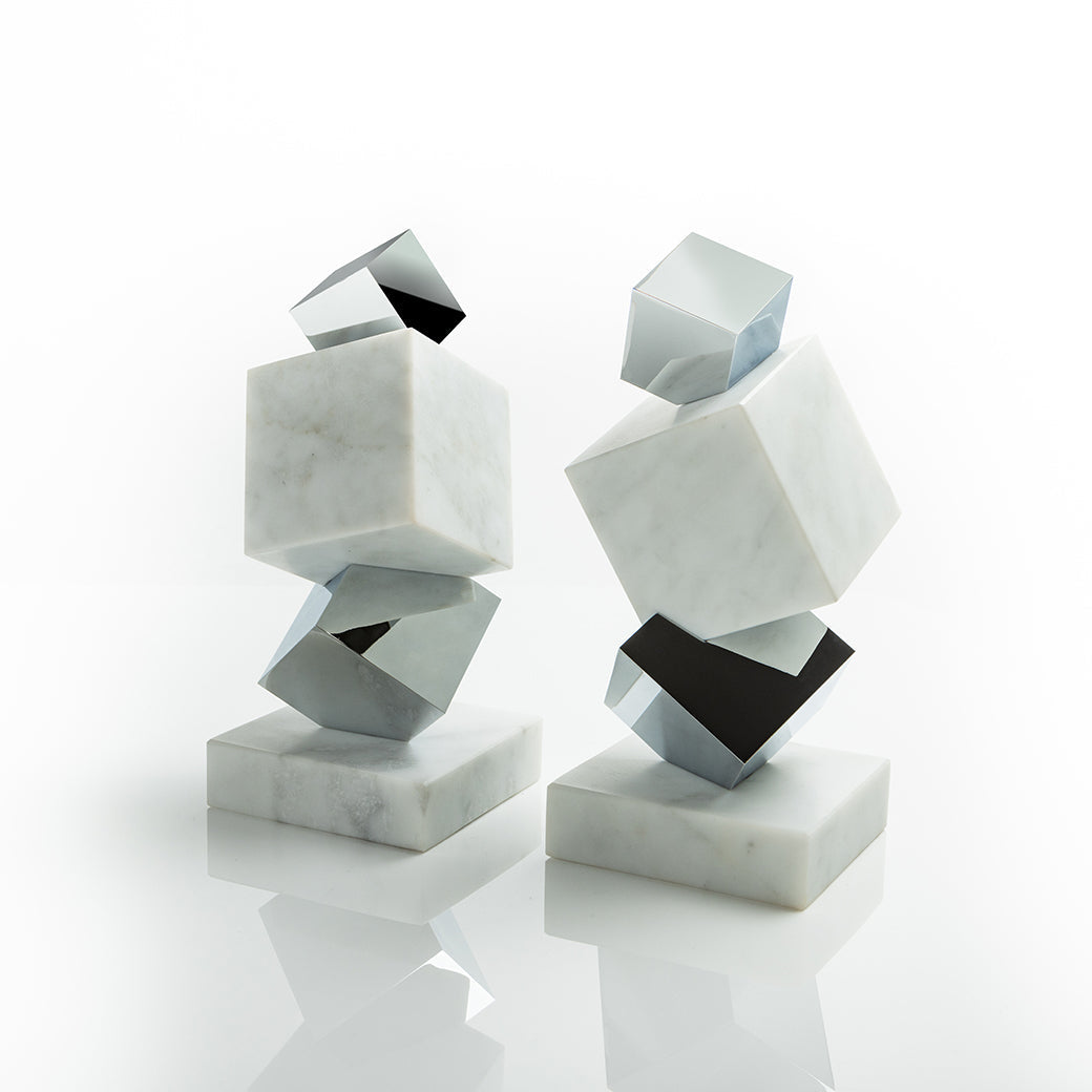 Torre Bookend/Objet | Silver-Plated Aluminum | Italian Carrara Marble