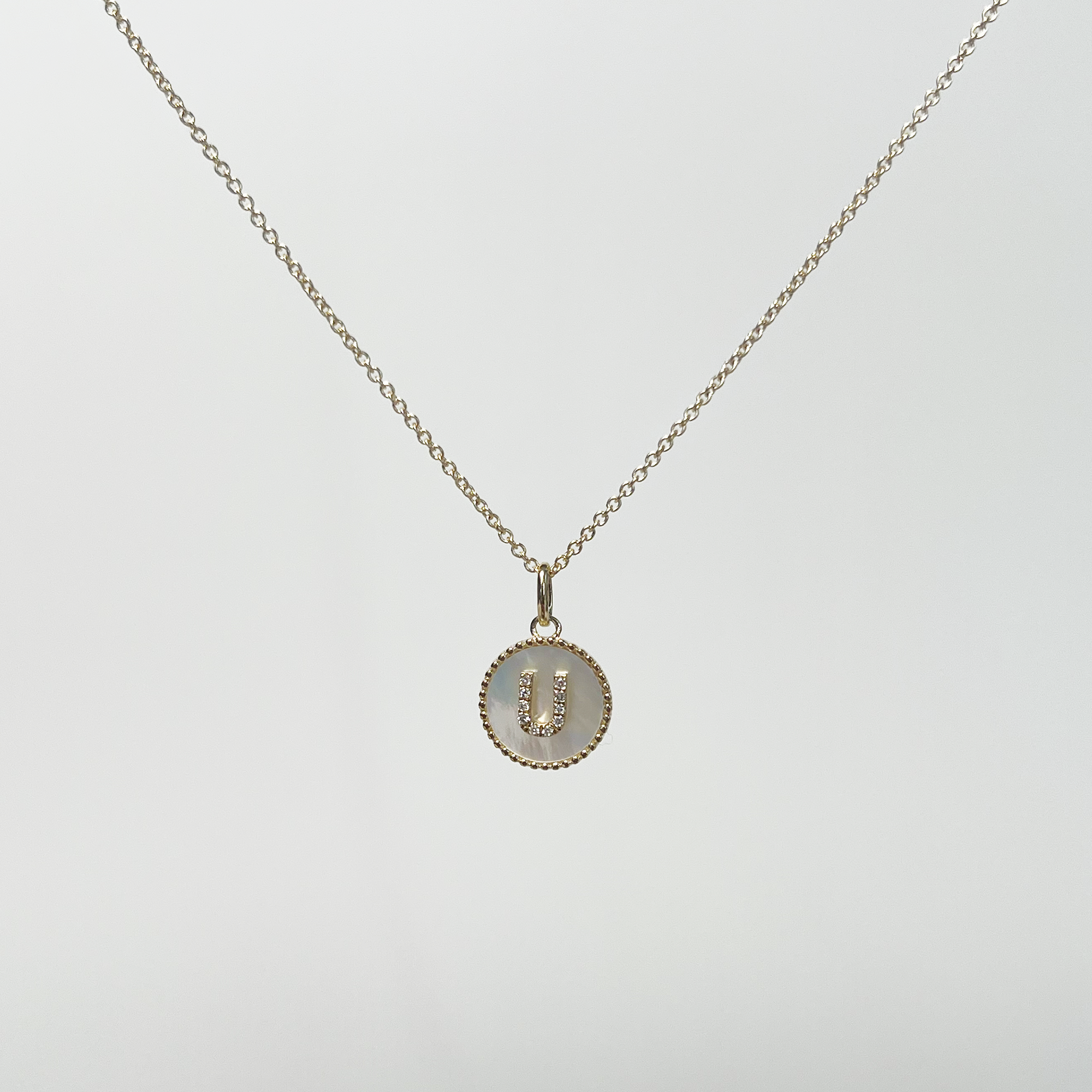 Moonlight Pavé Initial Necklace, U | 10K Solid Yellow Gold