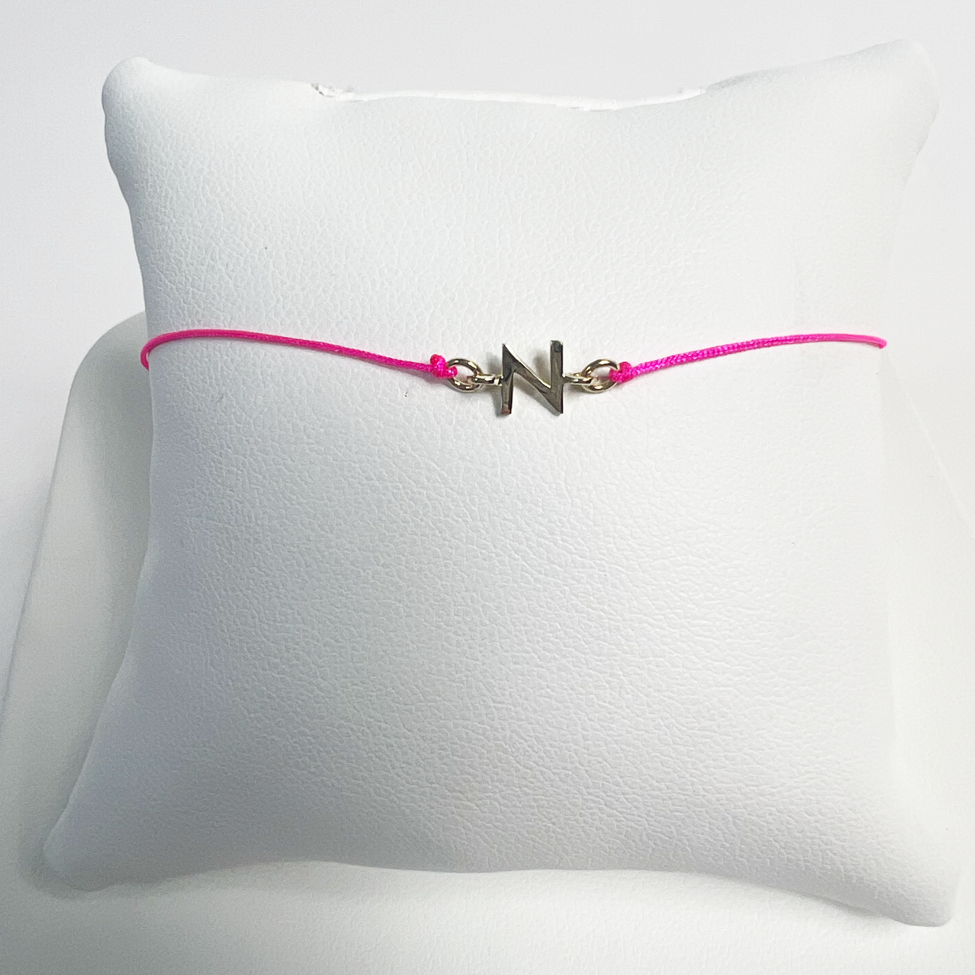 Friendship Initial Bracelet | 10K Yellow Gold | Hot Pink