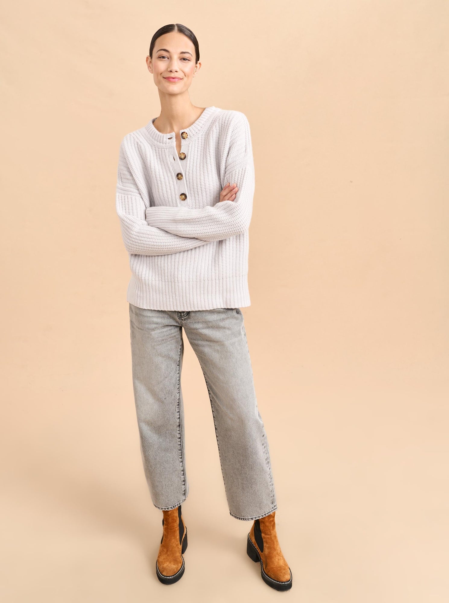 Toujours Henley Sweater | Pale Grey