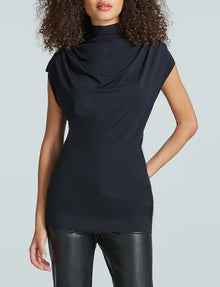 Butter Draped Mockneck Short Sleeve Top::Black::Hover