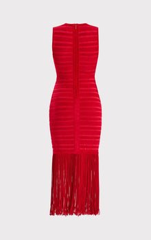 Textured Chenille Fringe Midi Dress | Rio Red