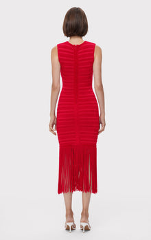 Textured Chenille Fringe Midi Dress | Rio Red