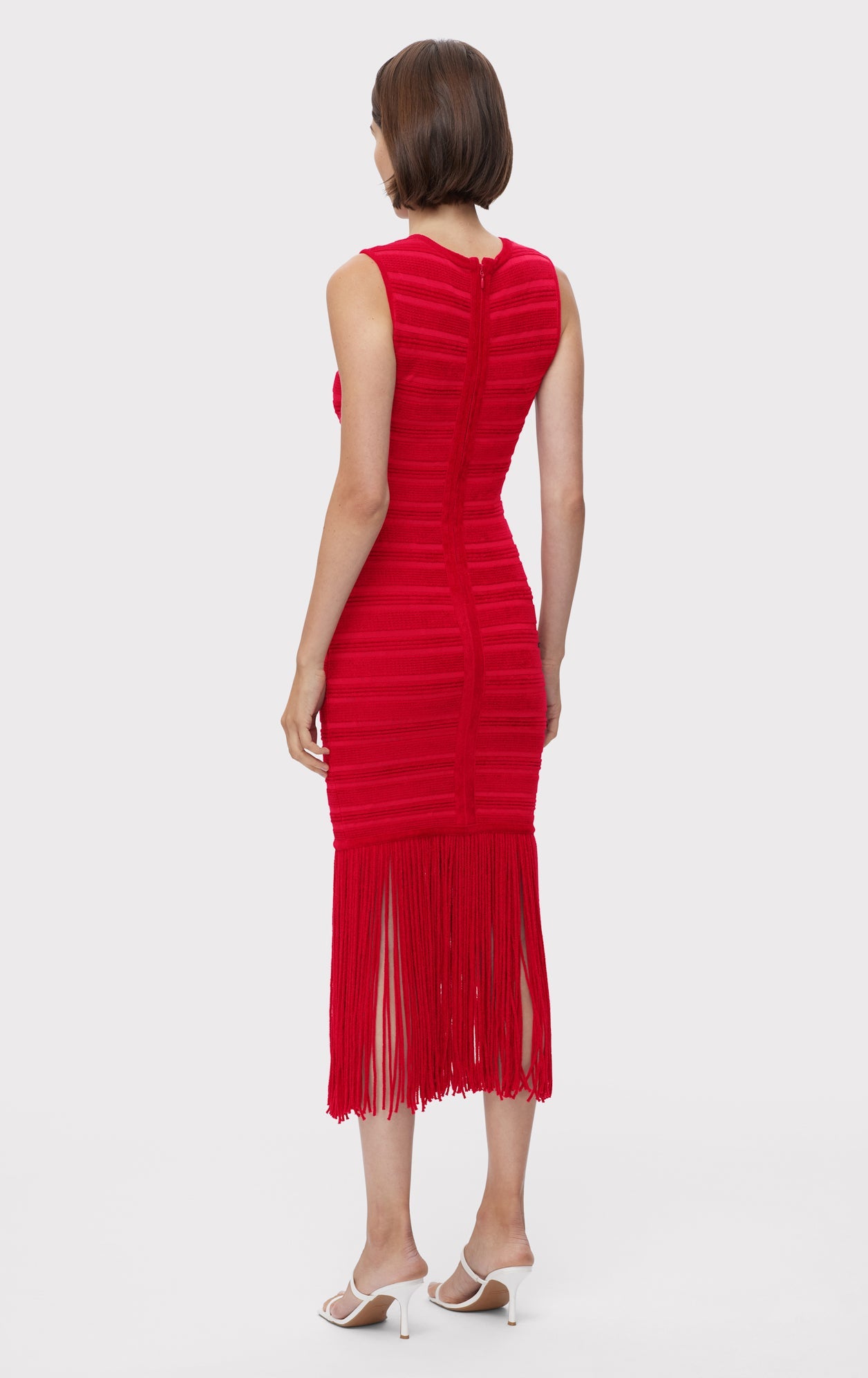 Textured Chenille Fringe Midi Dress | Rio Red