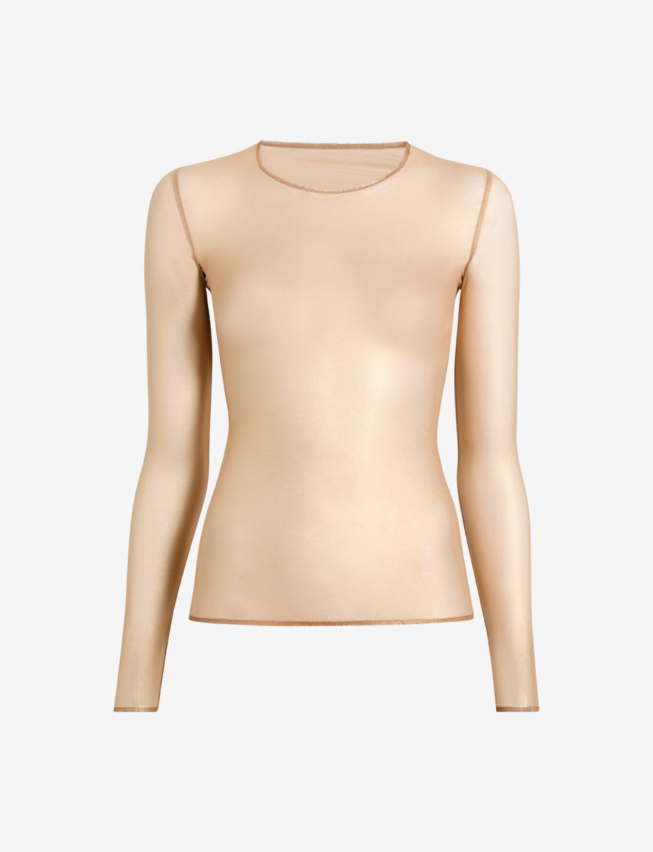 Gilded Chic Mesh Long Sleeve Top::Gold::Main