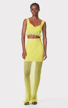 Sheer Layered Maxi Skirt With Ruffle | Chartreuse