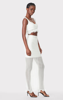 Sheer Layered Maxi Skirt W/ Ruffle | Alabaster