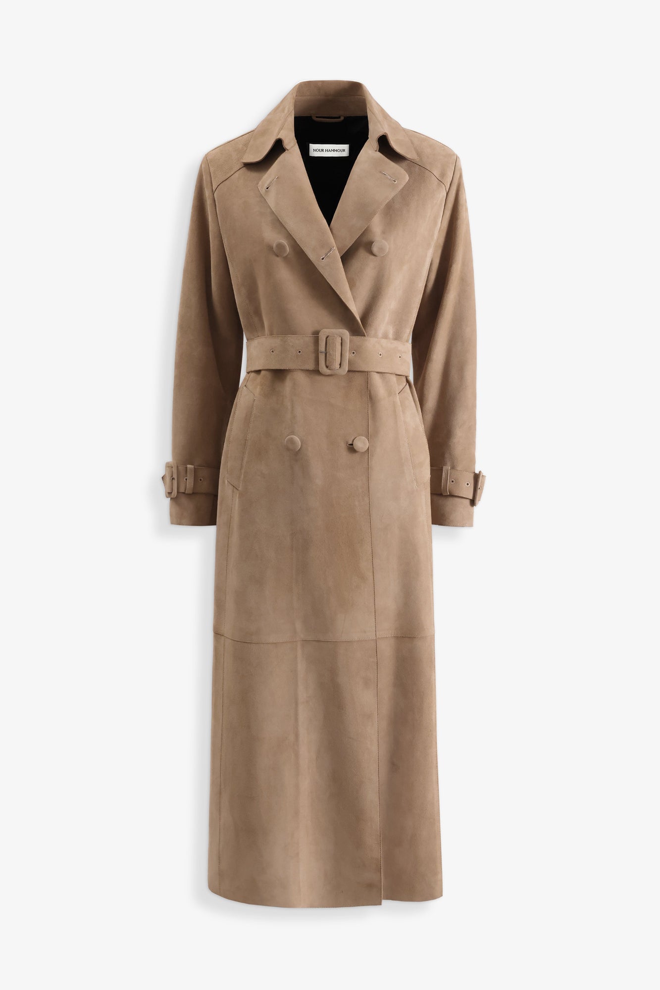 Nour Hammour Tate Tailored Suede Trench Sable - Silhouette 