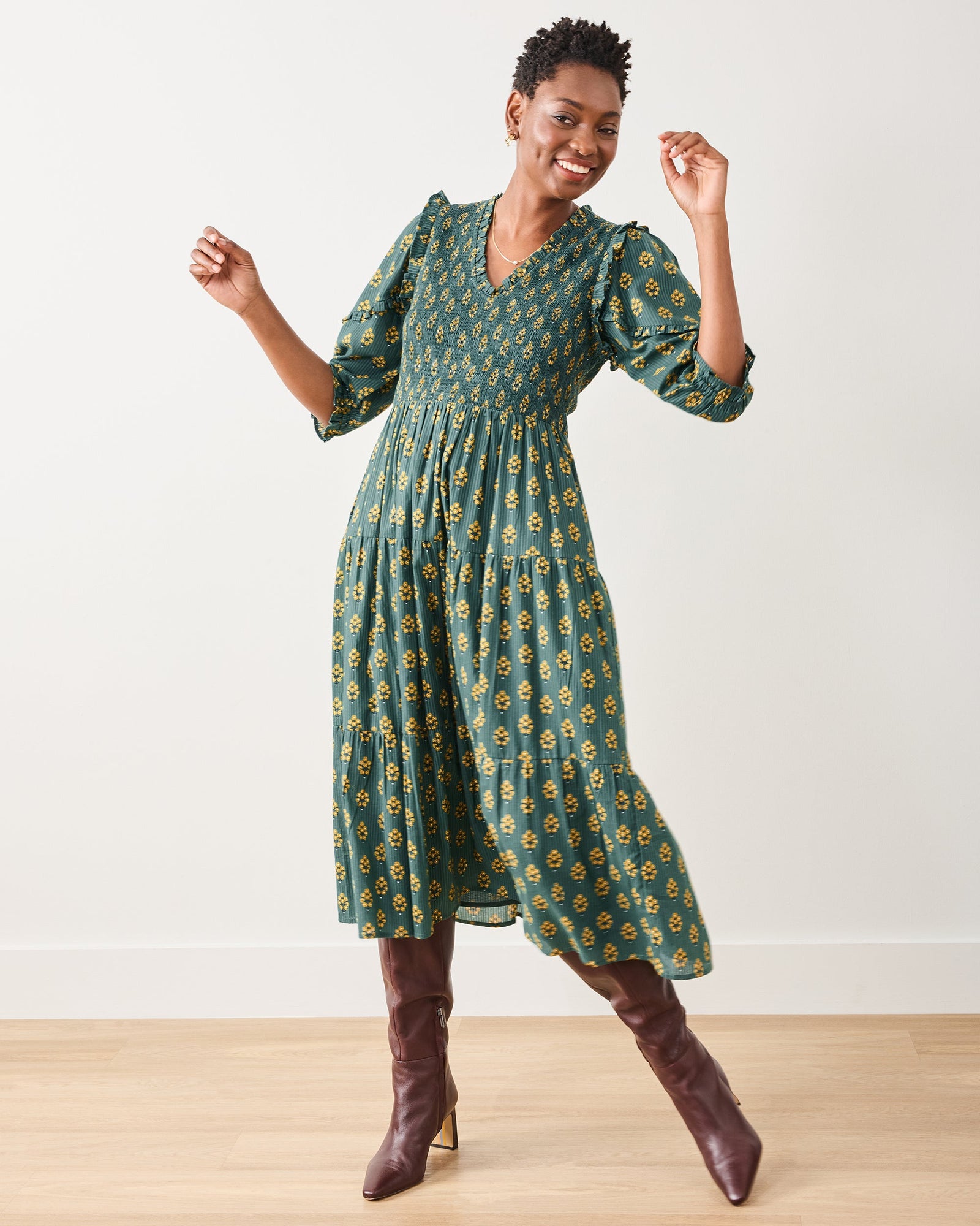 Texas Bouquet - Myrtle Dress - Desert Moss - Printfresh