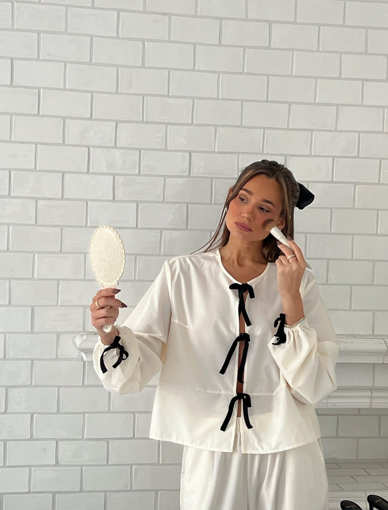 Tie Front Shirt | Ivory/Black