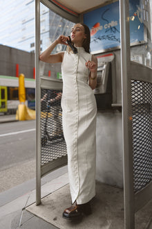 Rowan Linen Snap Dress | White