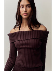 Thalia Off Shoulder Sweater | Chocolate