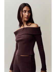 Thalia Off Shoulder Sweater | Chocolate