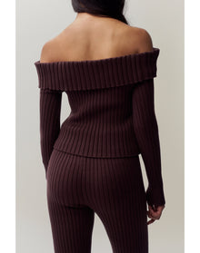 Thalia Off Shoulder Sweater | Chocolate