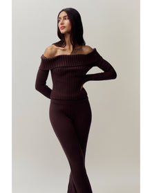 Thalia Off Shoulder Sweater | Chocolate