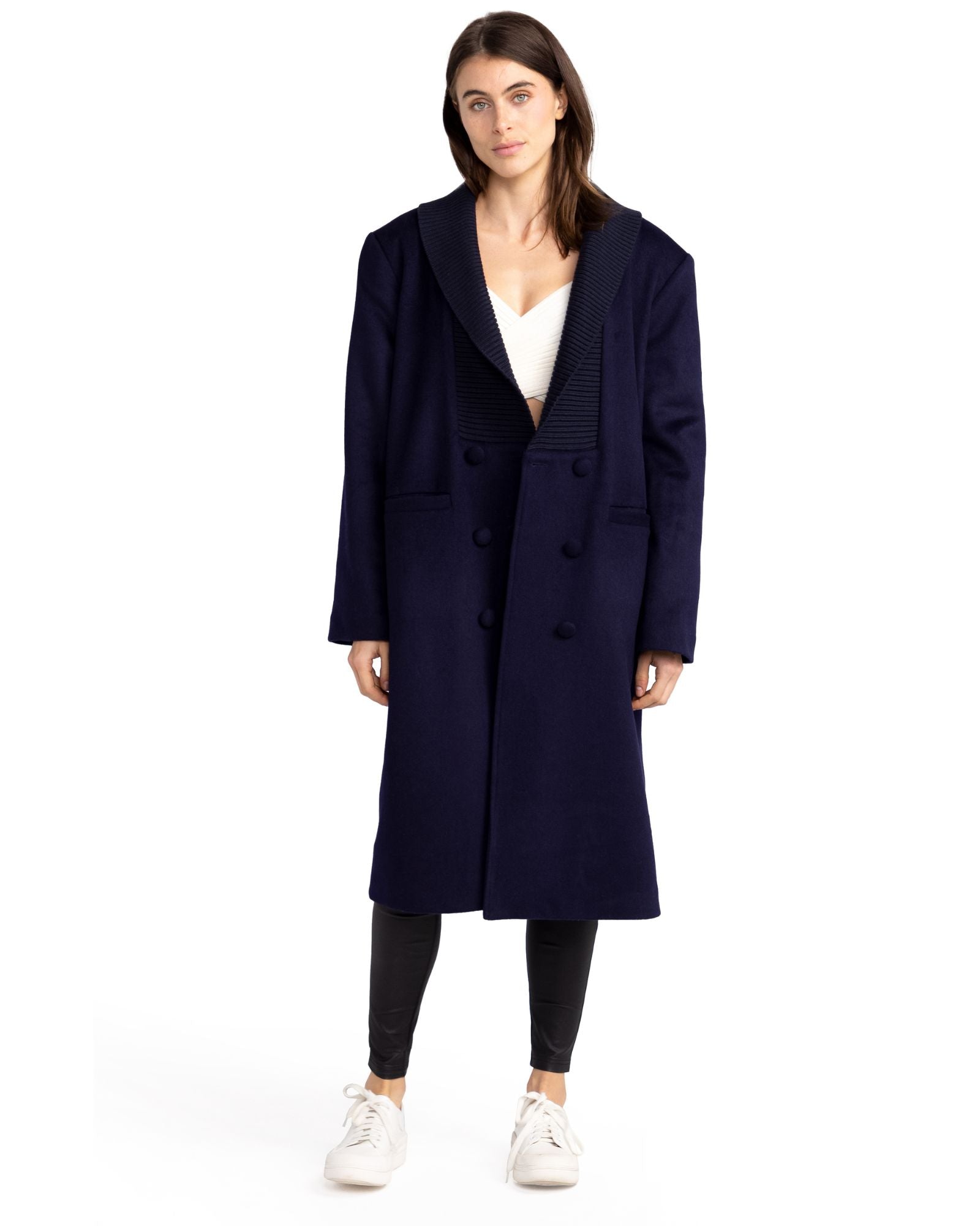 Women | After Party Wool Blend Qulited Lining Coat | Navy