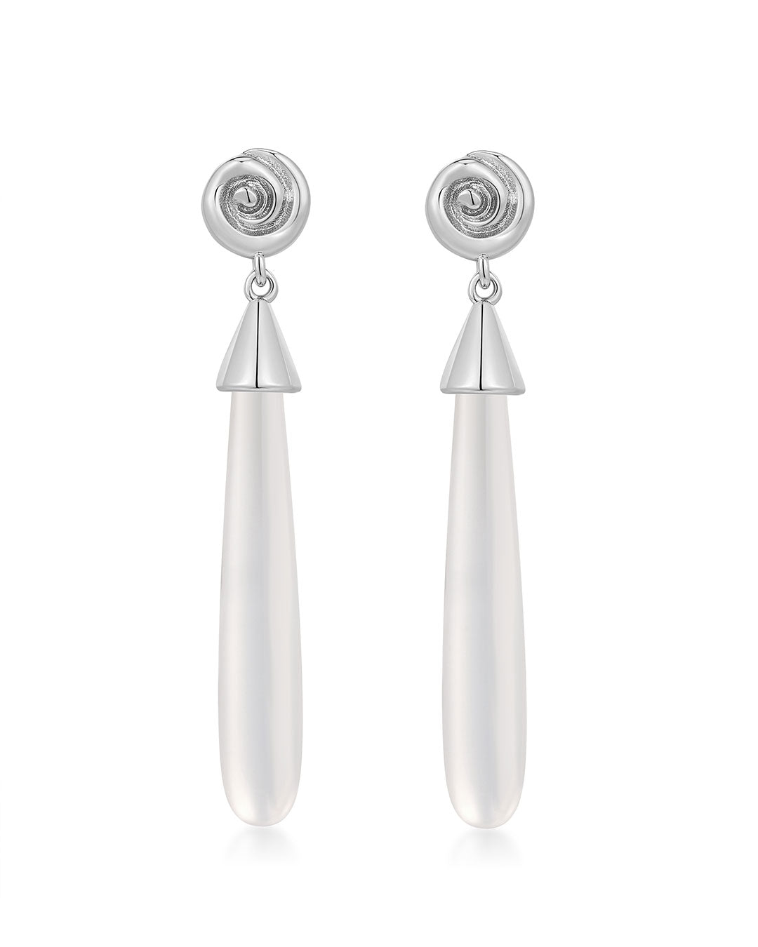 The Coquille Stone Drop Studs | Silver | White Porcelain