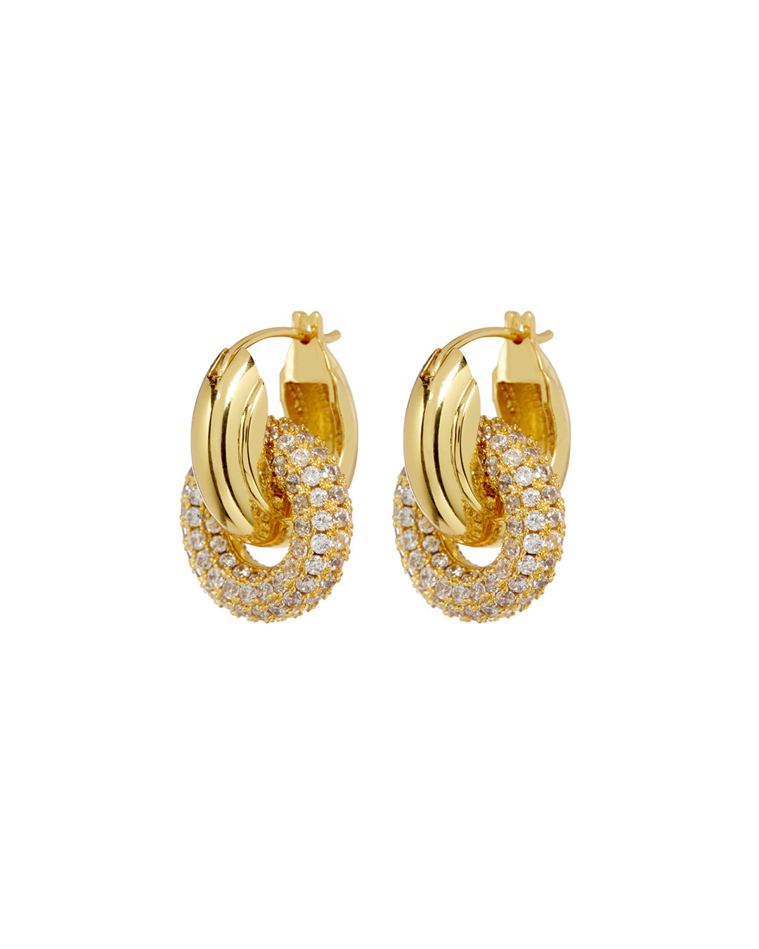 Pave Interlock Hoops - Gold | Plated Gold