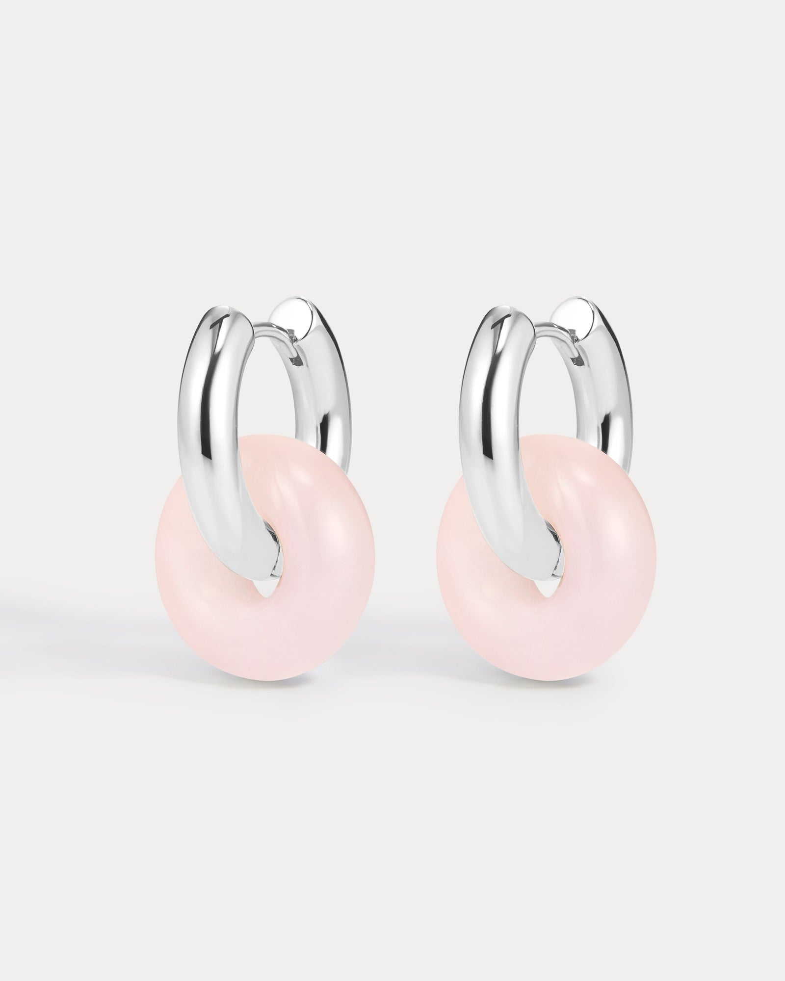 The Rio Washer Hoops | Rose Quartz | Silver