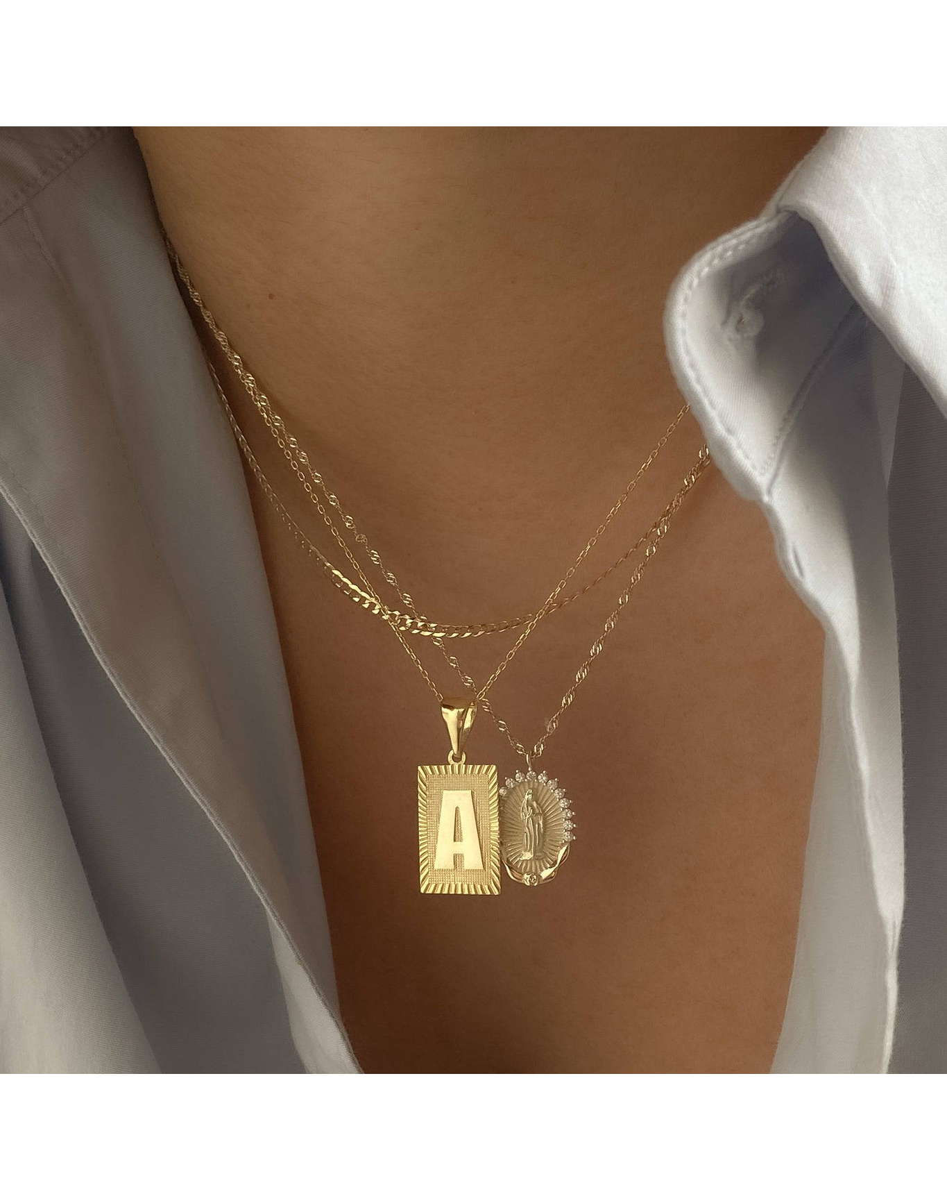 The Block Embossed Initial Pendant Necklace | Gold Vermeil and Sterling Silver