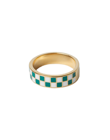 The Checkered Ring in 14k Gold-Plated Brass Design | Black and Green