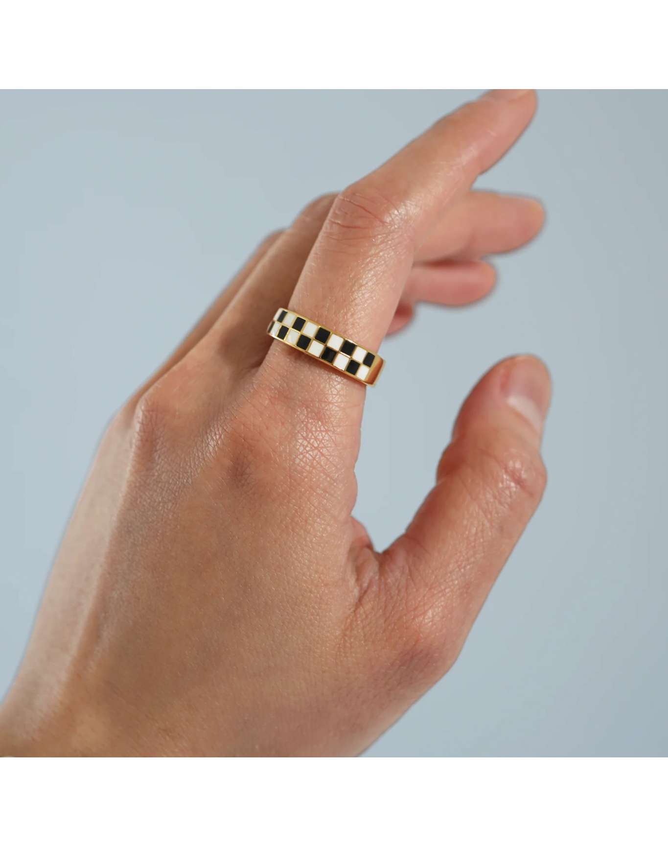 The Checkered Ring in 14k Gold-Plated Brass Design | Black and Green