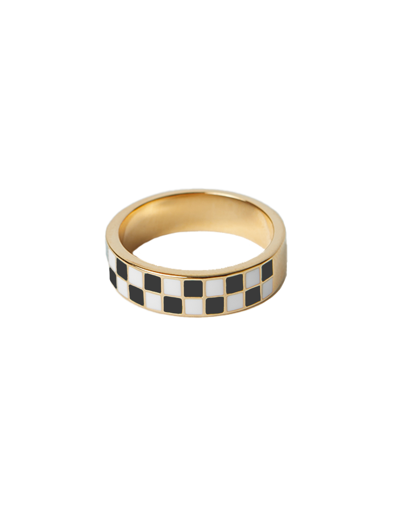 The Checkered Ring in 14k Gold-Plated Brass Design | Black and Green