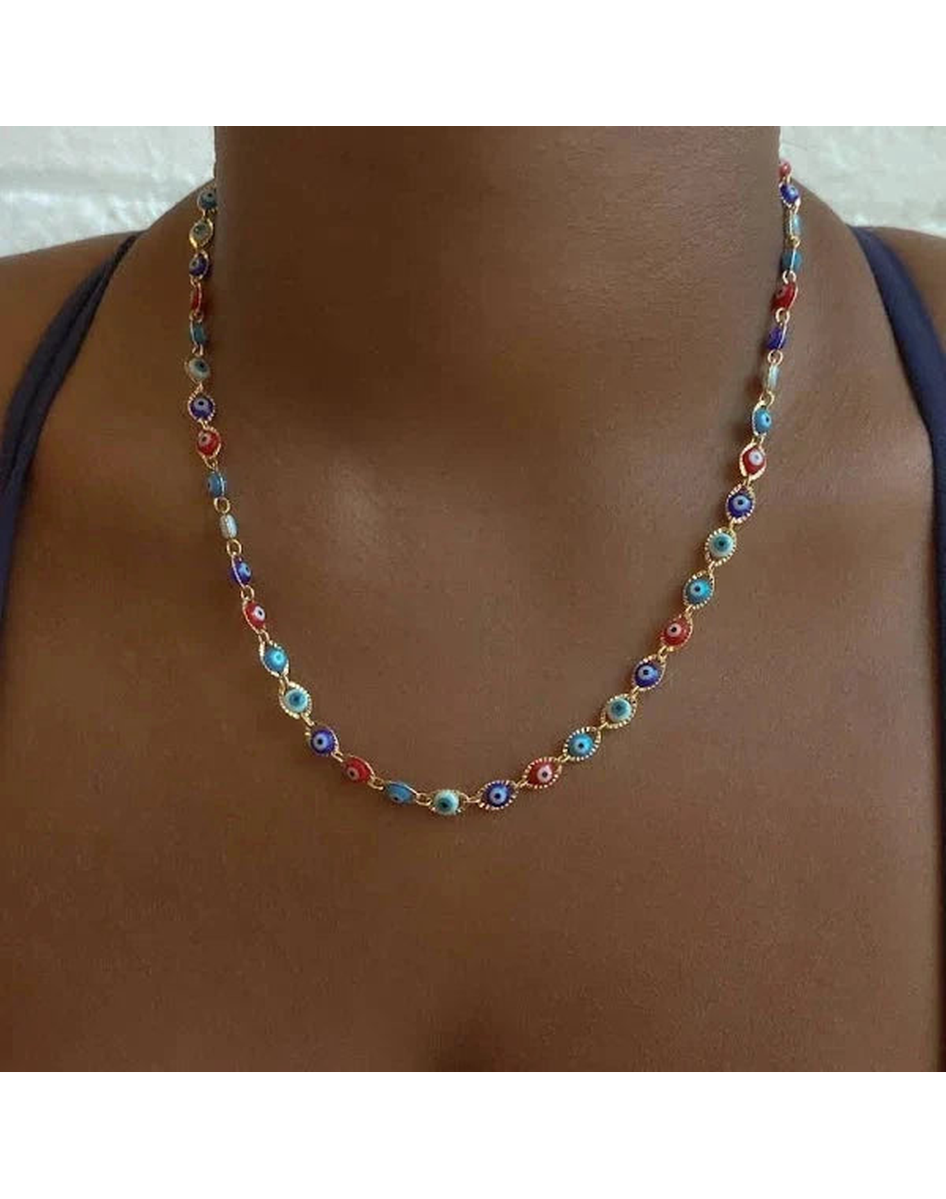 The Full Color Evil Eye Link Necklace | Gold Filled