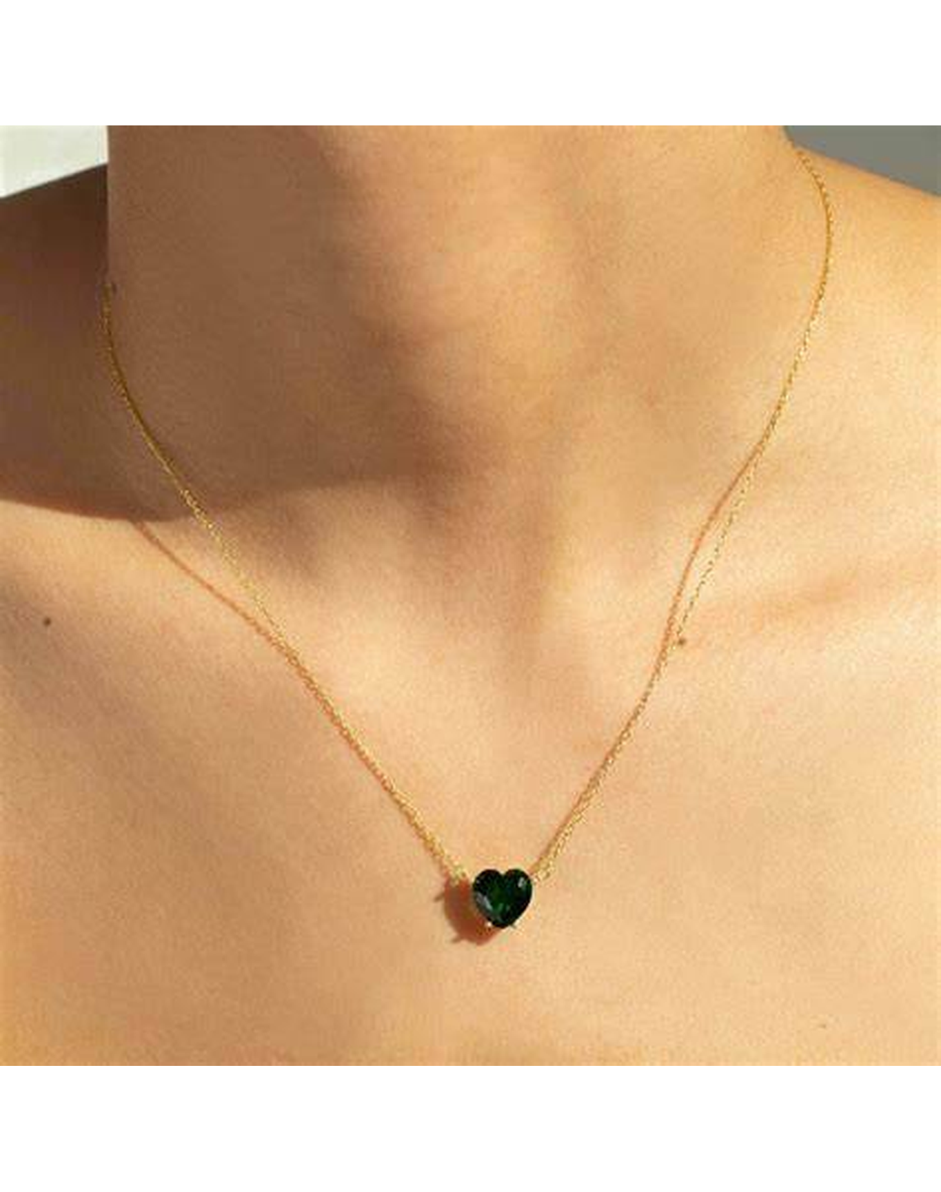 The Green Emerald Heart Pendant Necklace | Sterling Silver Gold Vermeil